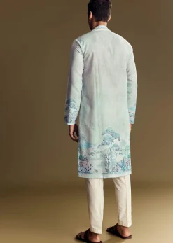 Blue Linen Kurta Set
