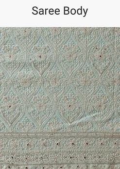 Blue Lucknowi Chikankari Saree With Sequin Work And Unstitched Blouse Piece