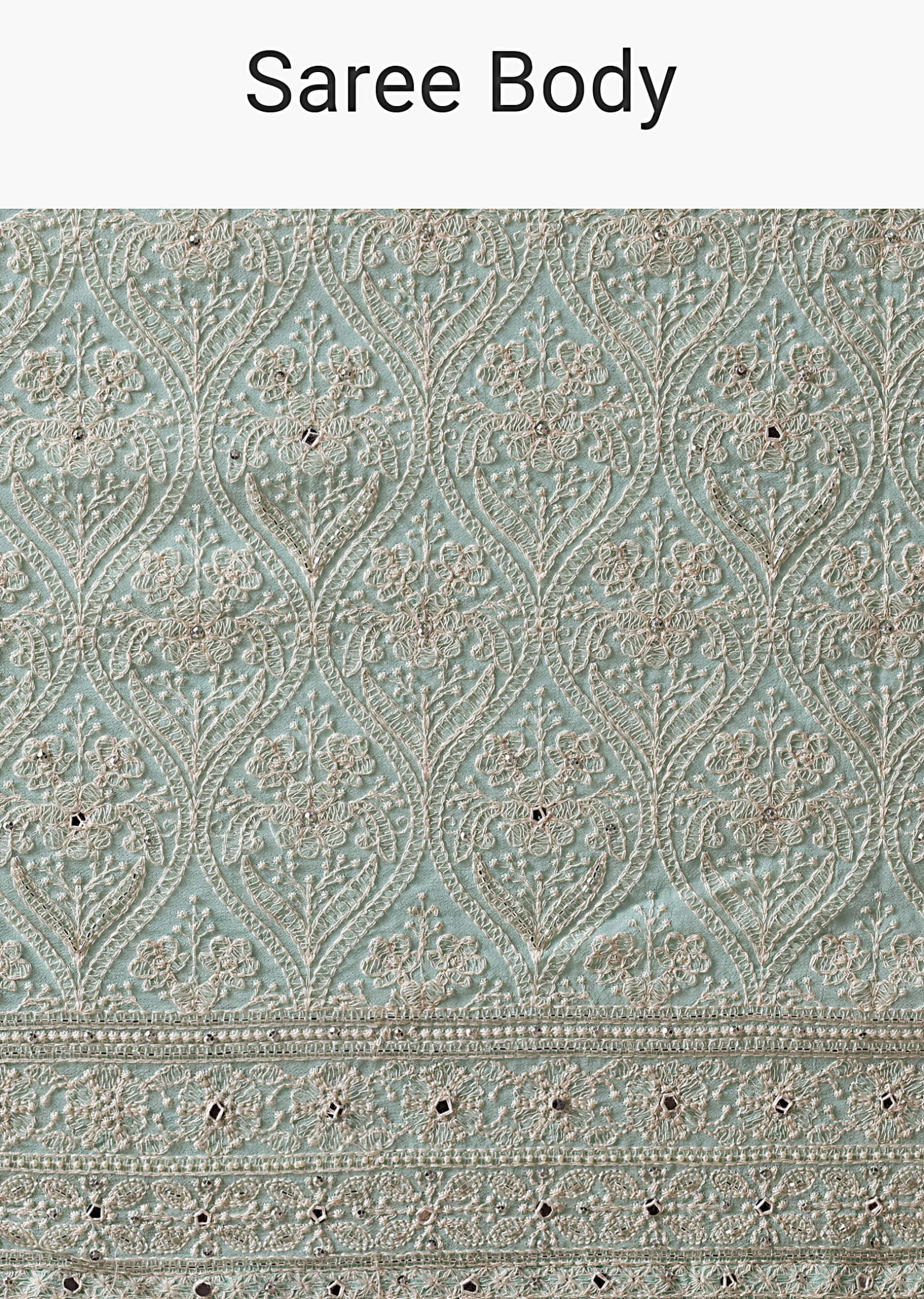 Blue Lucknowi Chikankari Saree With Sequin Work And Unstitched Blouse Piece