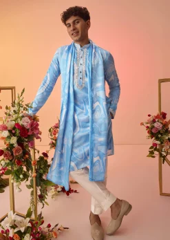 Blue Marble Printed Kurta Set