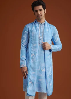 Blue Marble Printed Kurta Set
