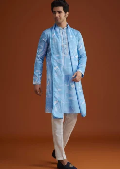 Blue Marble Printed Kurta Set