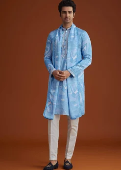 Blue Marble Printed Kurta Set