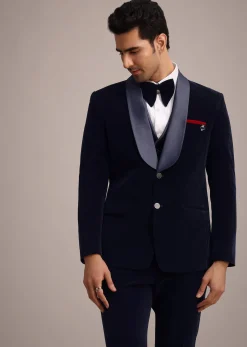 Blue Micro Velvet Tuxedo Set