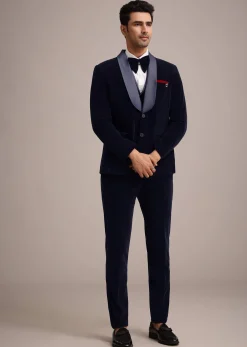 Blue Micro Velvet Tuxedo Set