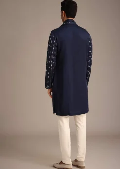 Blue Mirror Embellished Kurta Set With Dupatta