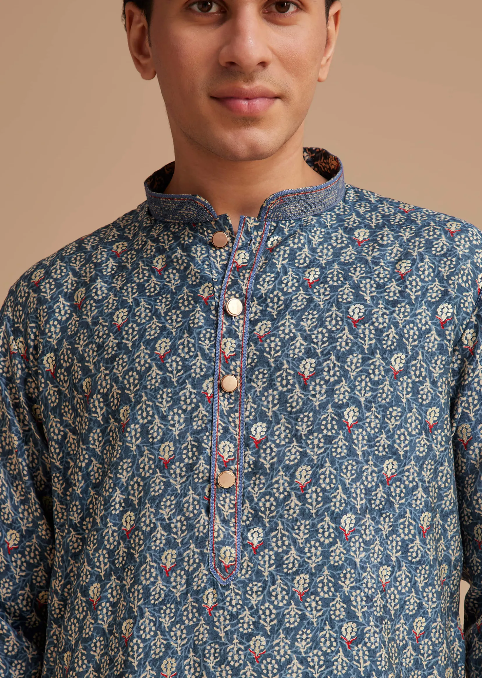 Blue Muslin Mughal Printed Kurta Set