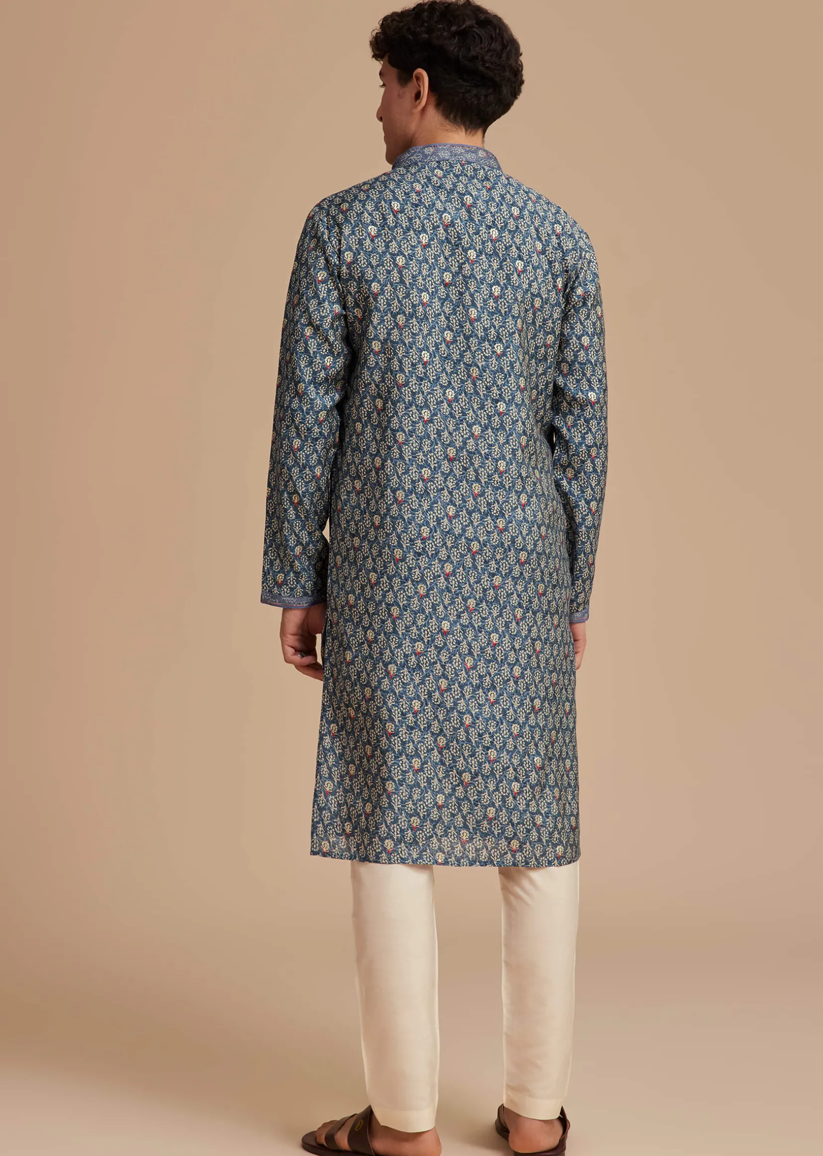 Blue Muslin Mughal Printed Kurta Set