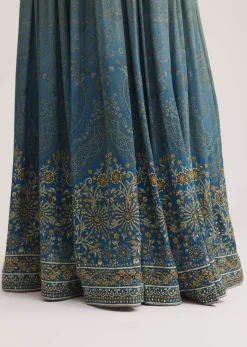 Blue Ombre Crepe Kurta Palazzo Set With Embellished Net Dupatta