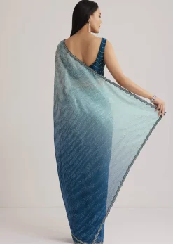 Blue Ombre Half And Half Sequins Saree