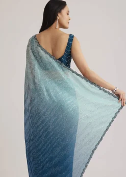 Blue Ombre Half And Half Sequins Saree