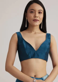 Blue Ombre Half And Half Sequins Saree