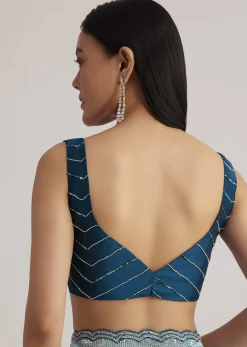 Blue Ombre Half And Half Sequins Saree