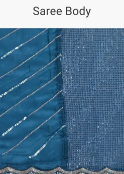 Blue Ombre Half And Half Sequins Saree