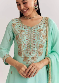 Blue Ombre Kurta Palazzo Suit With Zardosi And Sequins Work