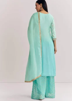 Blue Ombre Kurta Palazzo Suit With Zardosi And Sequins Work