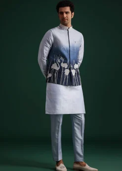 Blue Ombre Zardosi Work Jacket Set With Flamingo Motifs