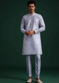 Blue Ombre Zardosi Work Jacket Set With Flamingo Motifs