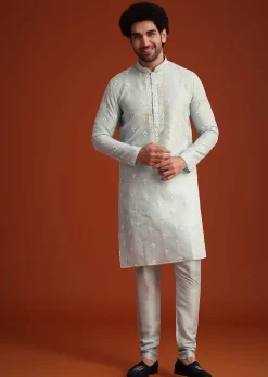Blue Organza Aligarhi Kurta With Zari Embroidery
