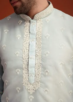 Blue Organza Aligarhi Kurta With Zari Embroidery