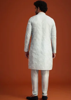 Blue Organza Aligarhi Kurta With Zari Embroidery