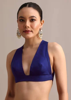 Blue Organza Cutdana Embroidered Saree With Unstitched Blouse