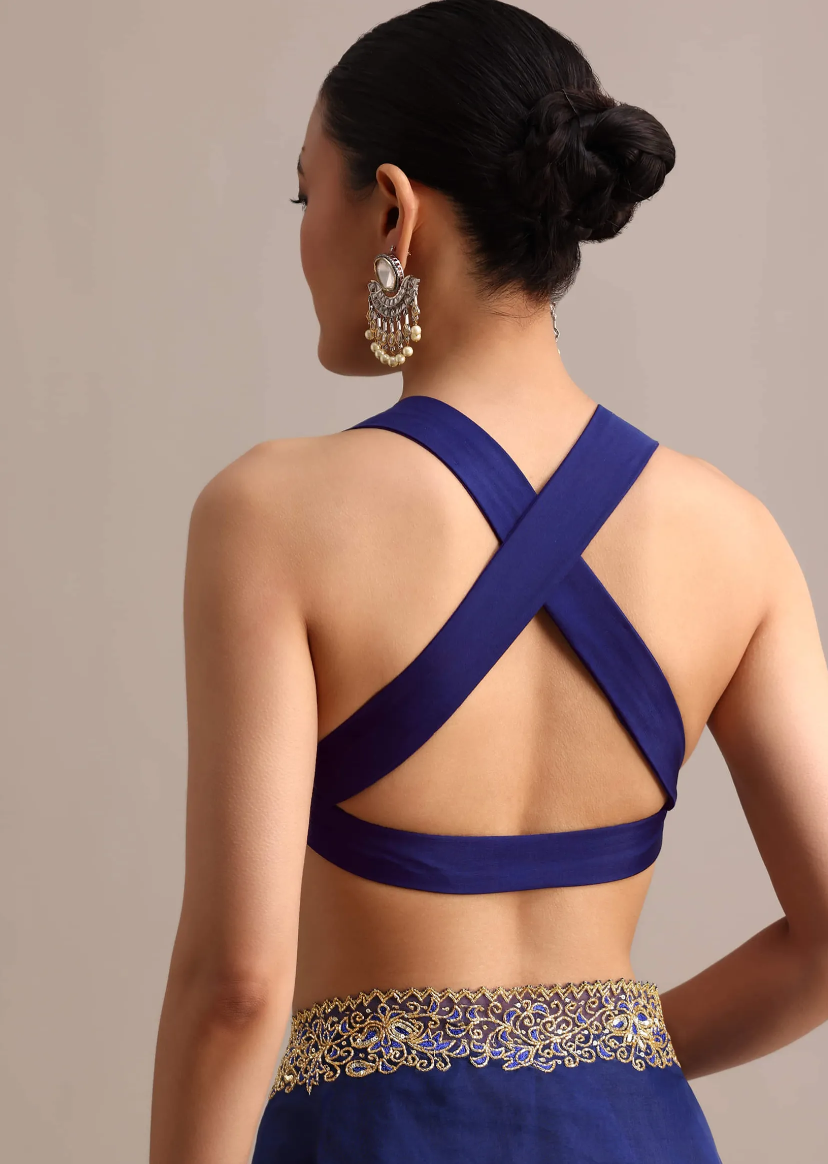 Blue Organza Cutdana Embroidered Saree With Unstitched Blouse