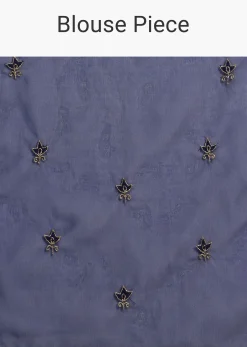 Blue Organza Cutdana Embroidered Saree With Unstitched Blouse
