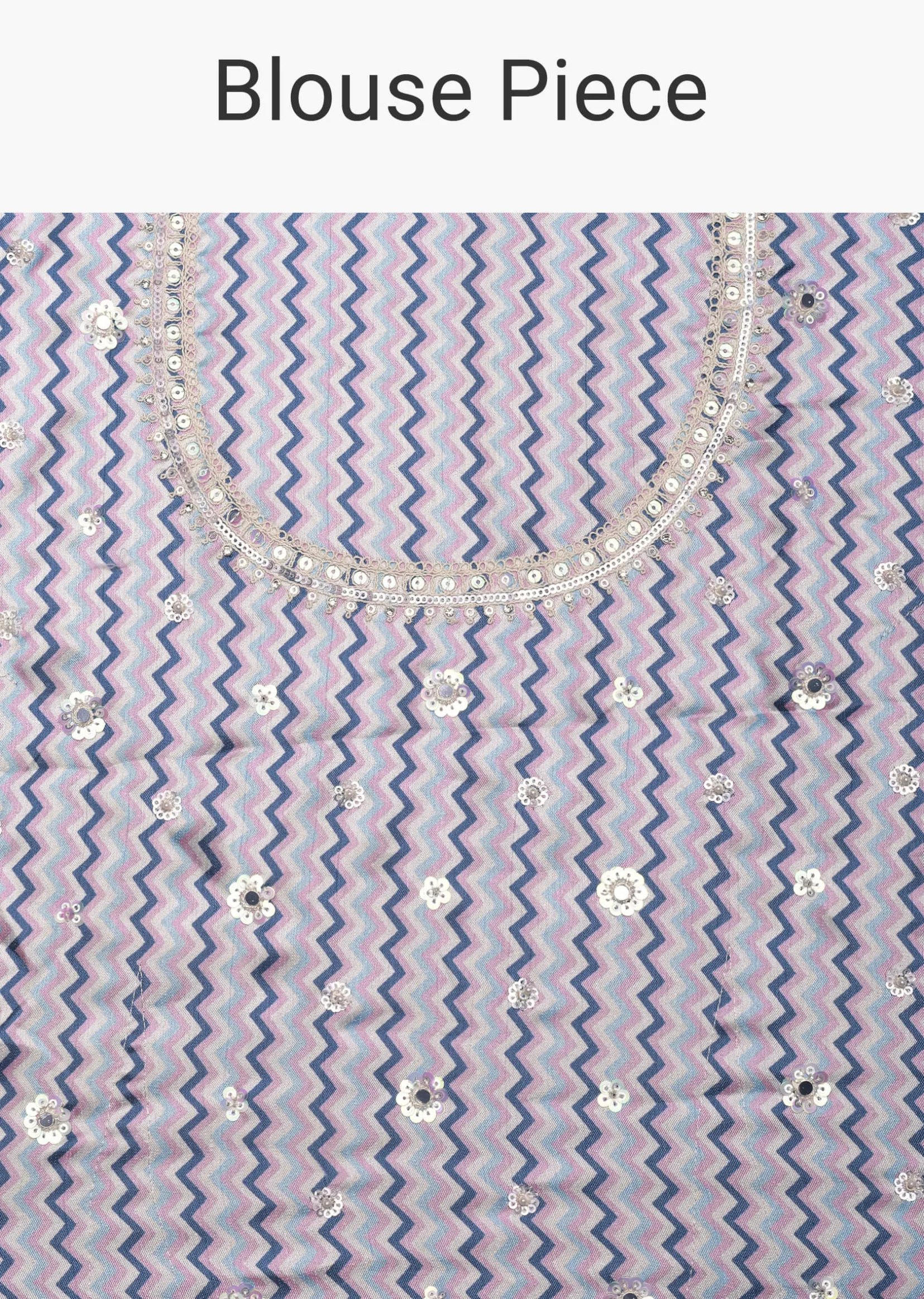 Blue Organza Striped Saree With Mirror Work And Unstitched Blouse Piece
