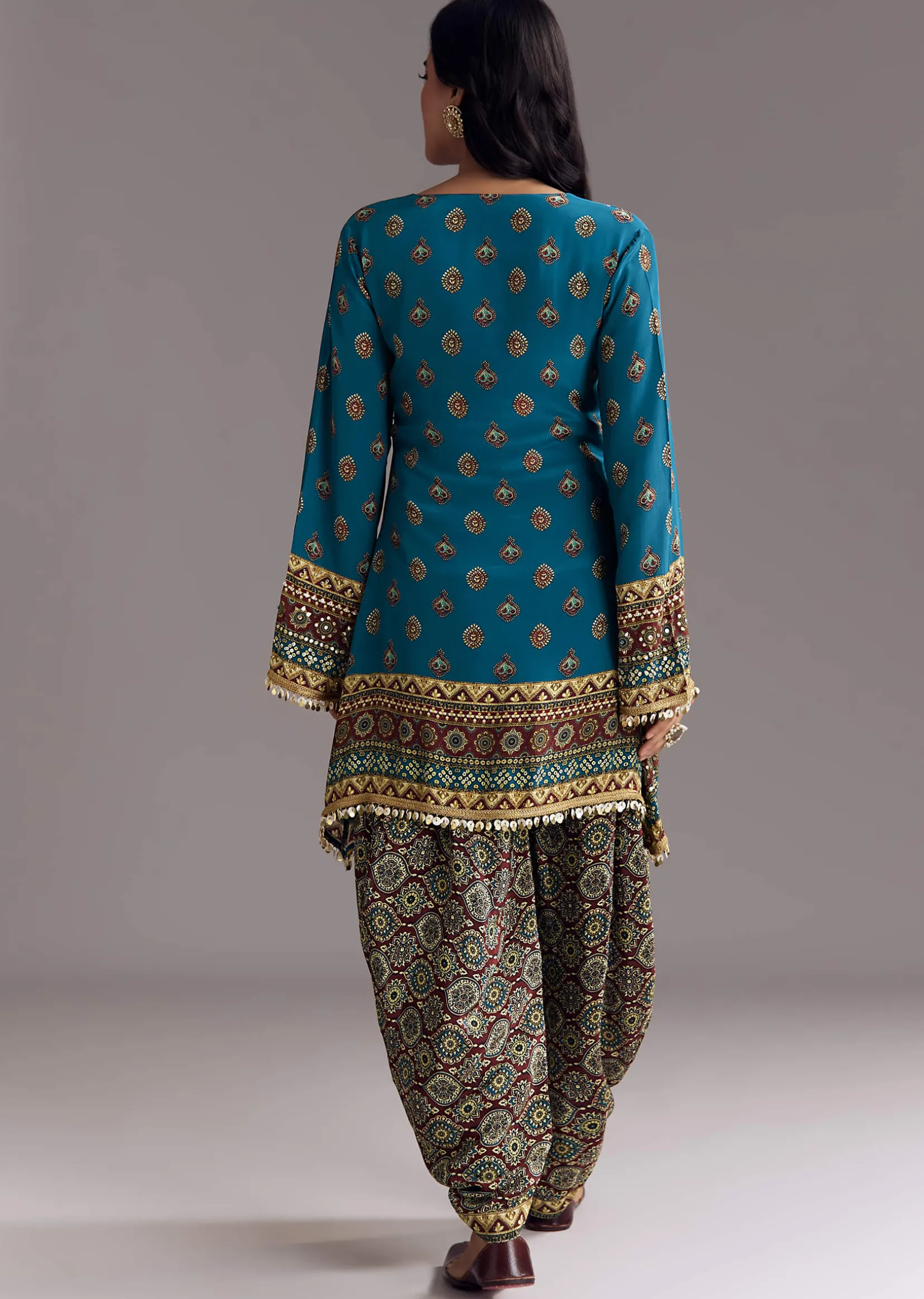 Blue Printed Dhoti Set With Ajrakh Detail