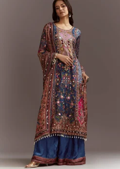 Blue Printed Gotta Lace Sequin Kurta Set With Floral Print Dupatta