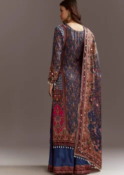 Blue Printed Gotta Lace Sequin Kurta Set With Floral Print Dupatta
