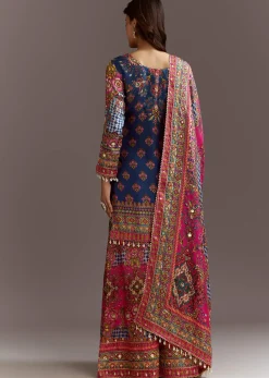 Blue Printed Kurta Palazzo Set With Gotta Lace And Sequins Work