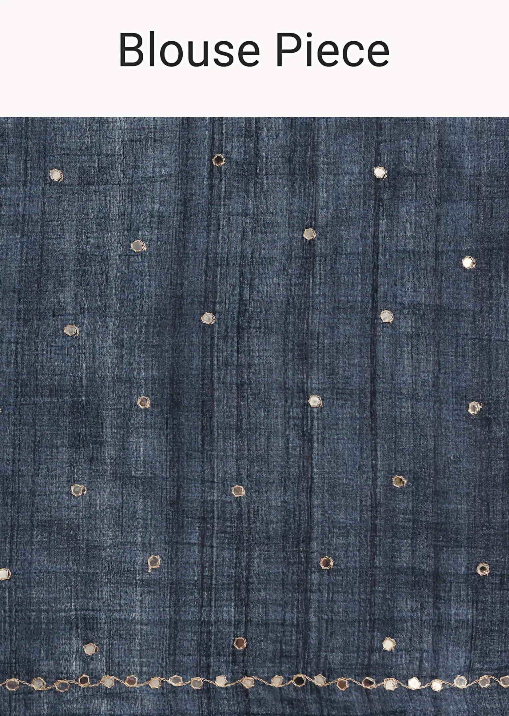 Blue Printed Tussar Silk Embroidered Saree With Unstitched Blouse