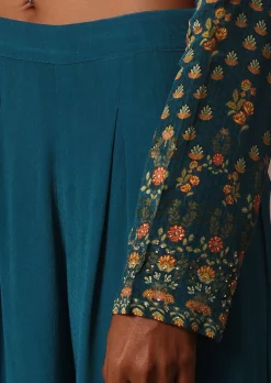 Blue Printed With Stone Detail Kurta Palazzo Set