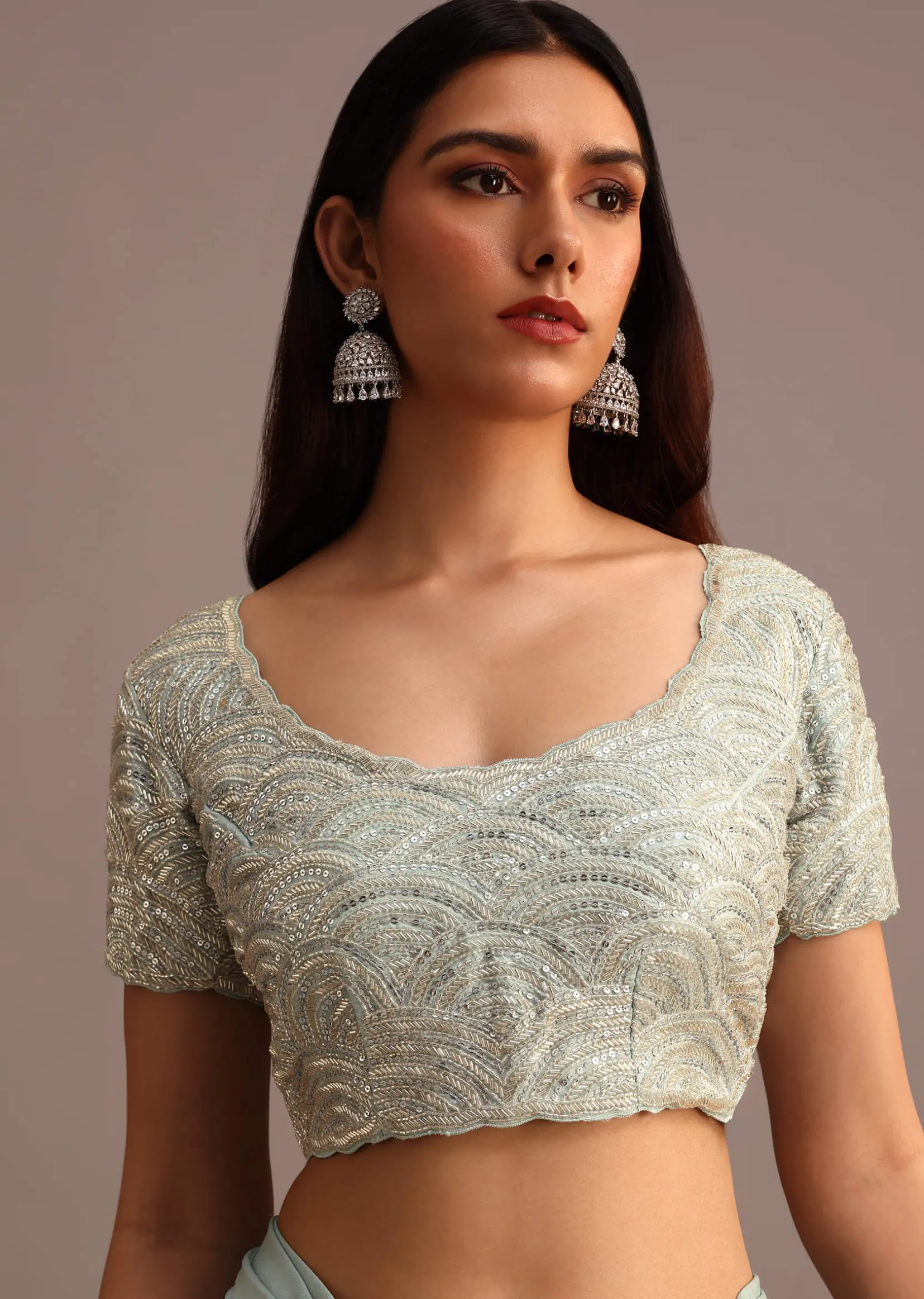Blue Readymade Saree With Embroidered Blouse