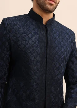 Blue Resham Work Jodhpuri Suit For Men