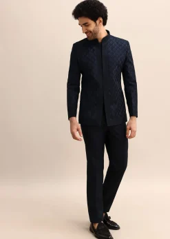 Blue Resham Work Jodhpuri Suit For Men