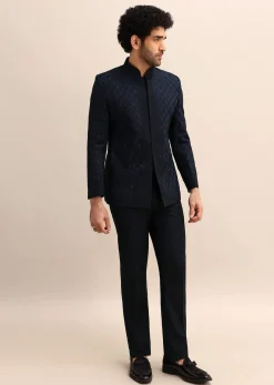 Blue Resham Work Jodhpuri Suit For Men