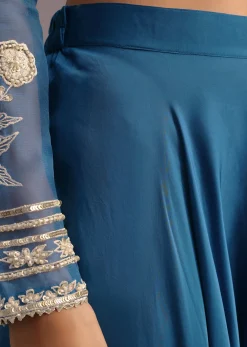 Blue Resham Work Kurti Palazzo Suit