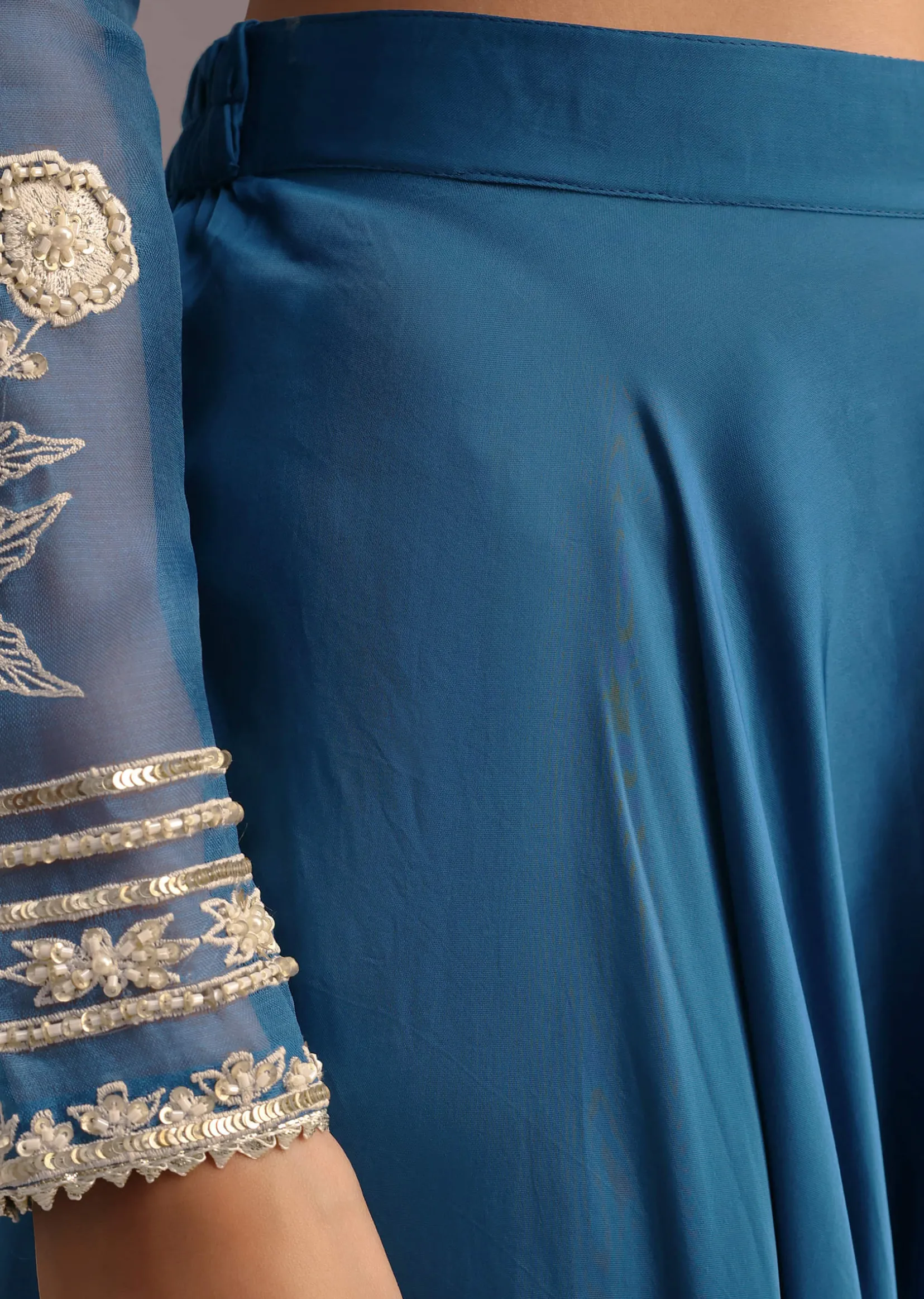 Blue Resham Work Kurti Palazzo Suit