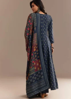 Blue Roman Silk Printed Anarkali Set