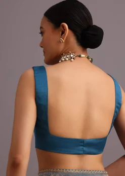 Blue Satin Silk Zari Woven Saree With Brocade Border
