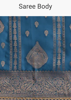 Blue Satin Silk Zari Woven Saree With Brocade Border