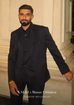 Blue Self Work Embroidered Tuxedo