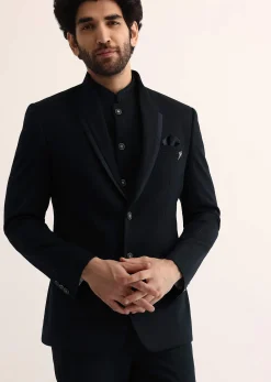 Blue Self Work Embroidered Tuxedo