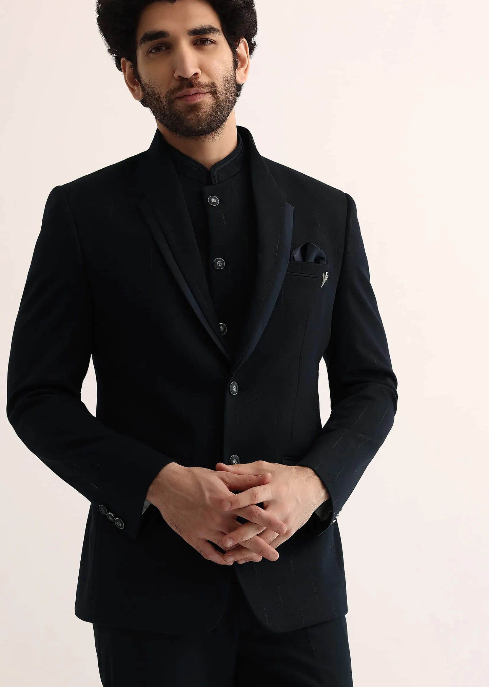 Blue Self Work Embroidered Tuxedo