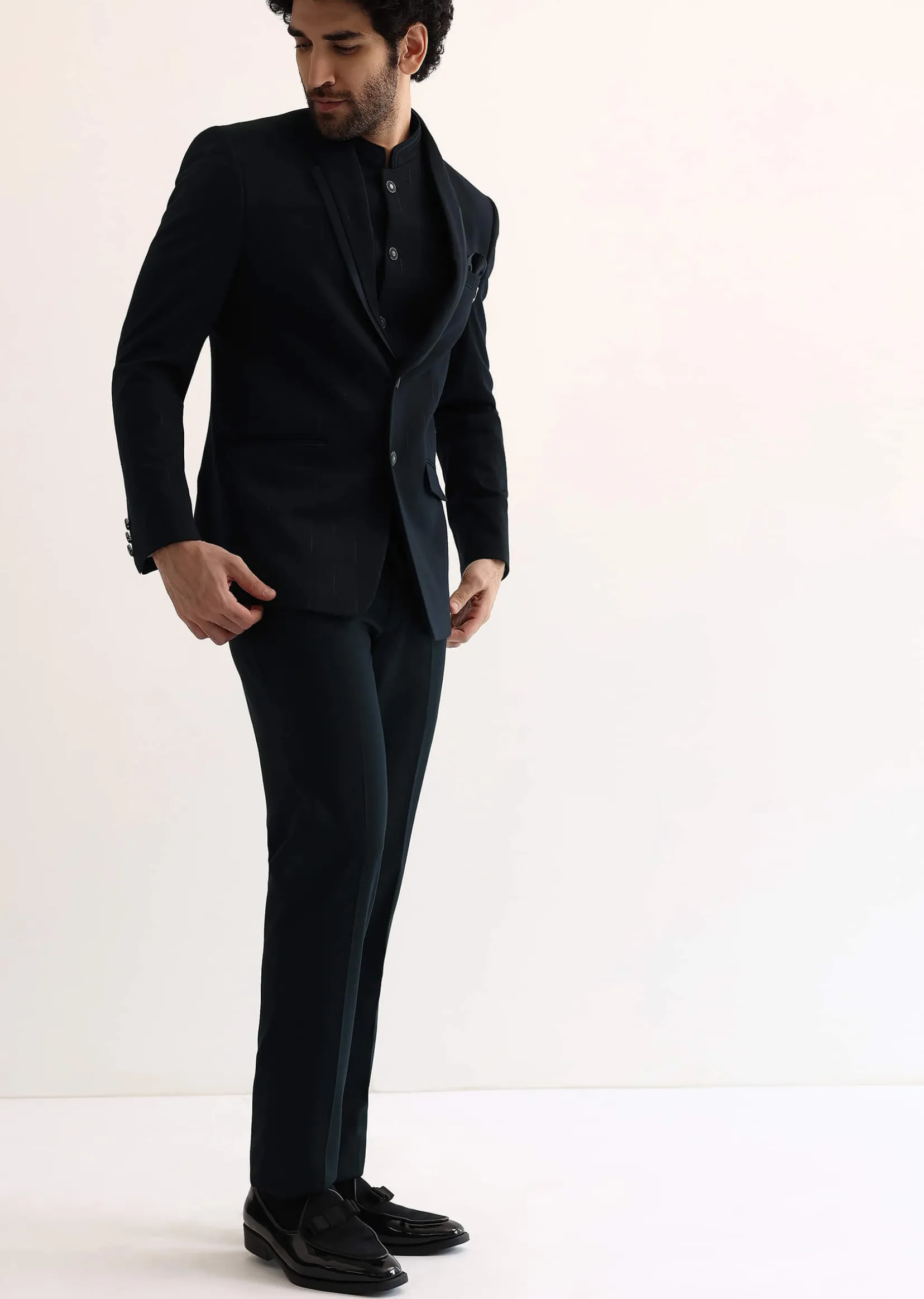 Blue Self Work Embroidered Tuxedo