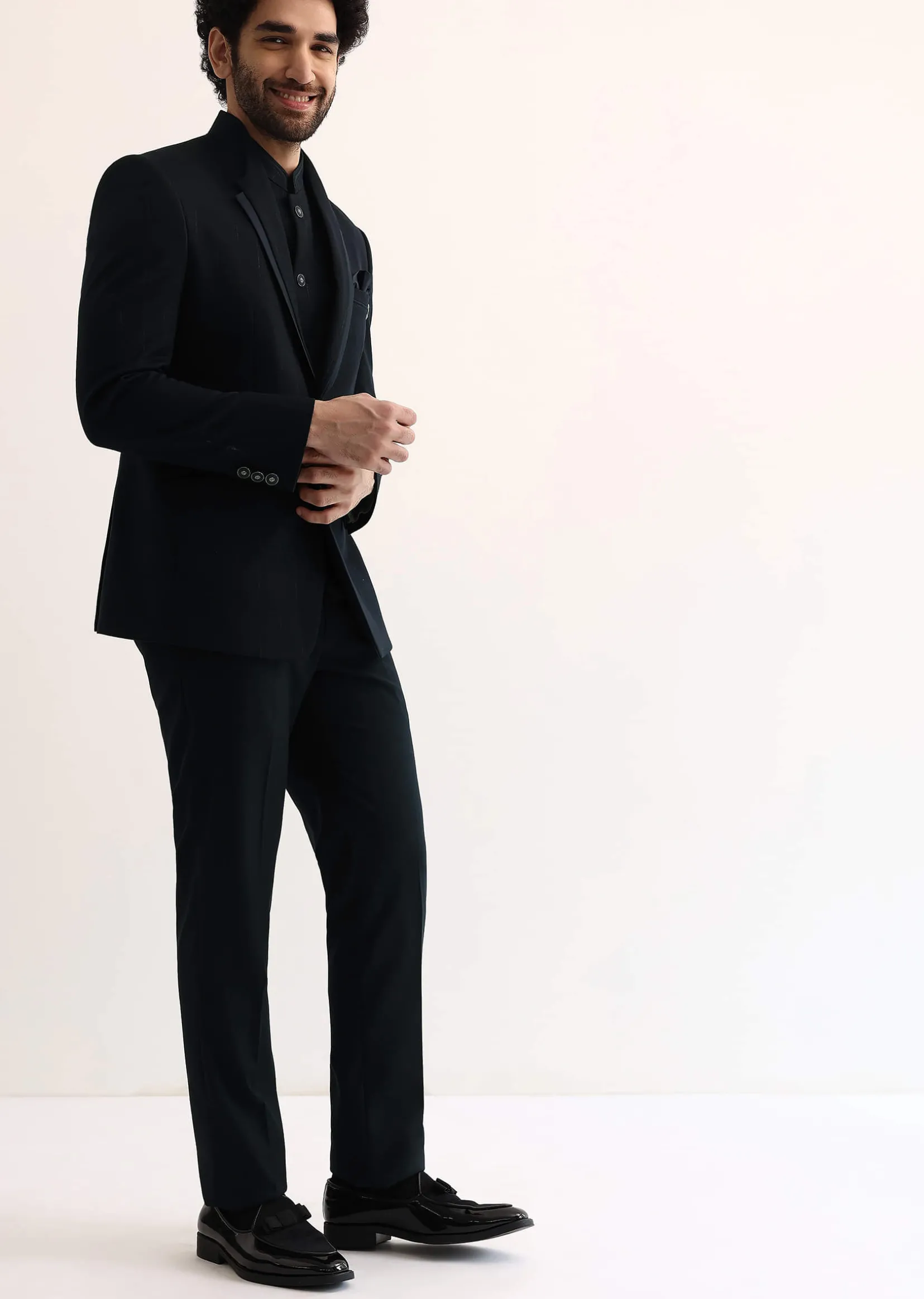 Blue Self Work Embroidered Tuxedo