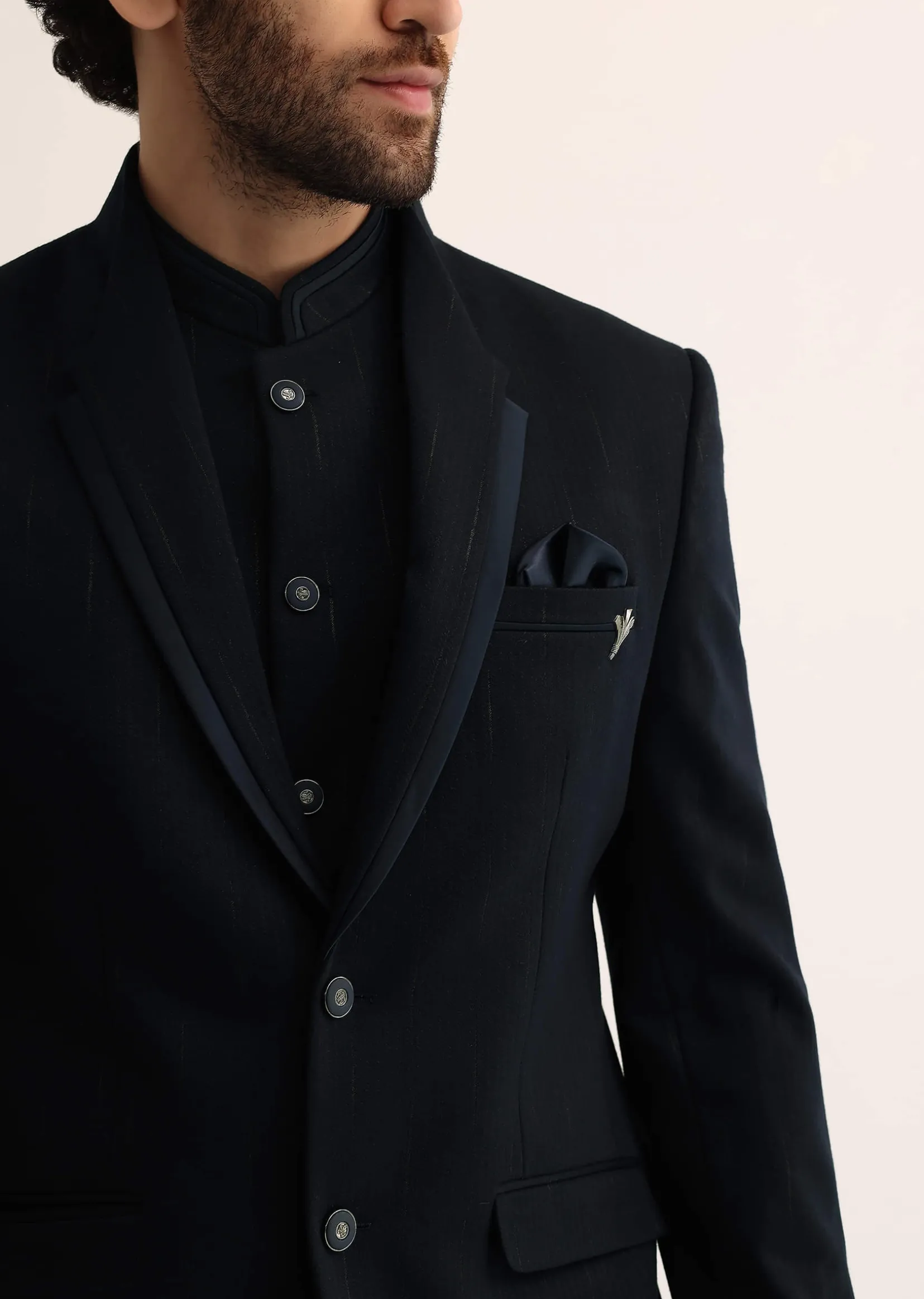 Blue Self Work Embroidered Tuxedo